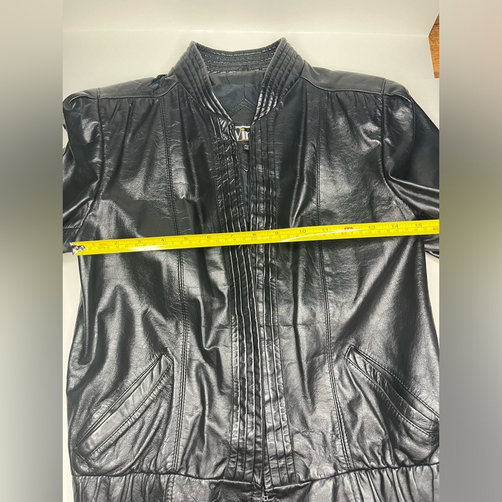 Winlit Black Leather Vintage Moto Jacket Size 7-8 Genuine Leather Made in Korea - Picture 10 of 13